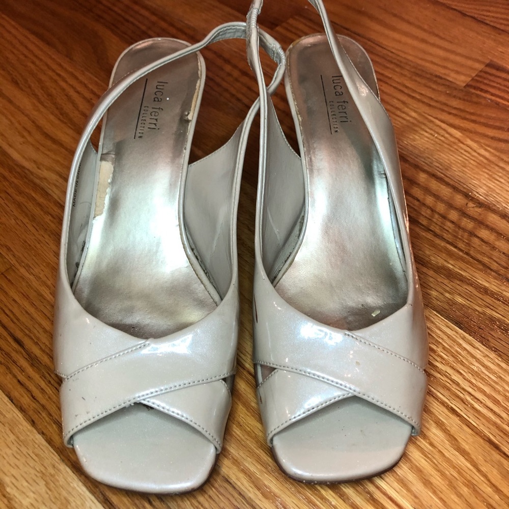 Cream kitten heel wedges